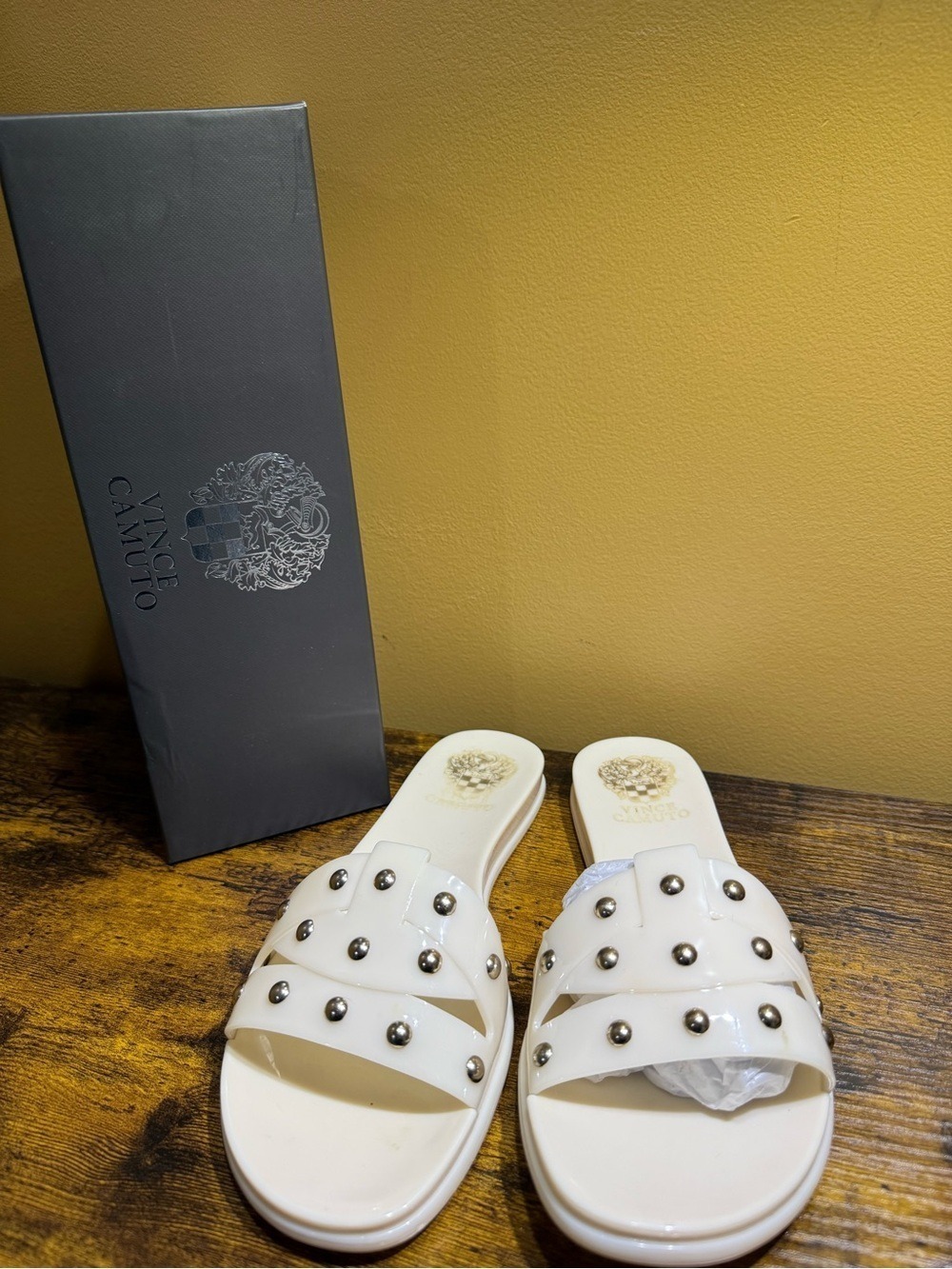 Vince Camuto Creamy White Jelly PVC Studded Slide Sandals